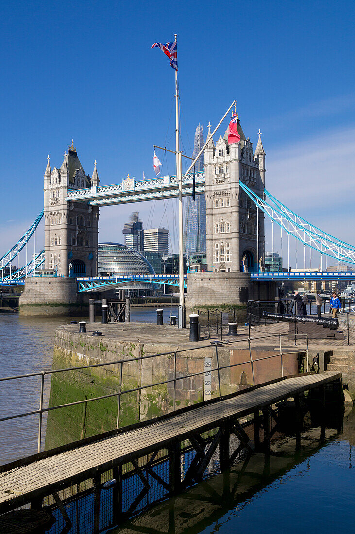 'Shard and Tower Bridge; London, England'