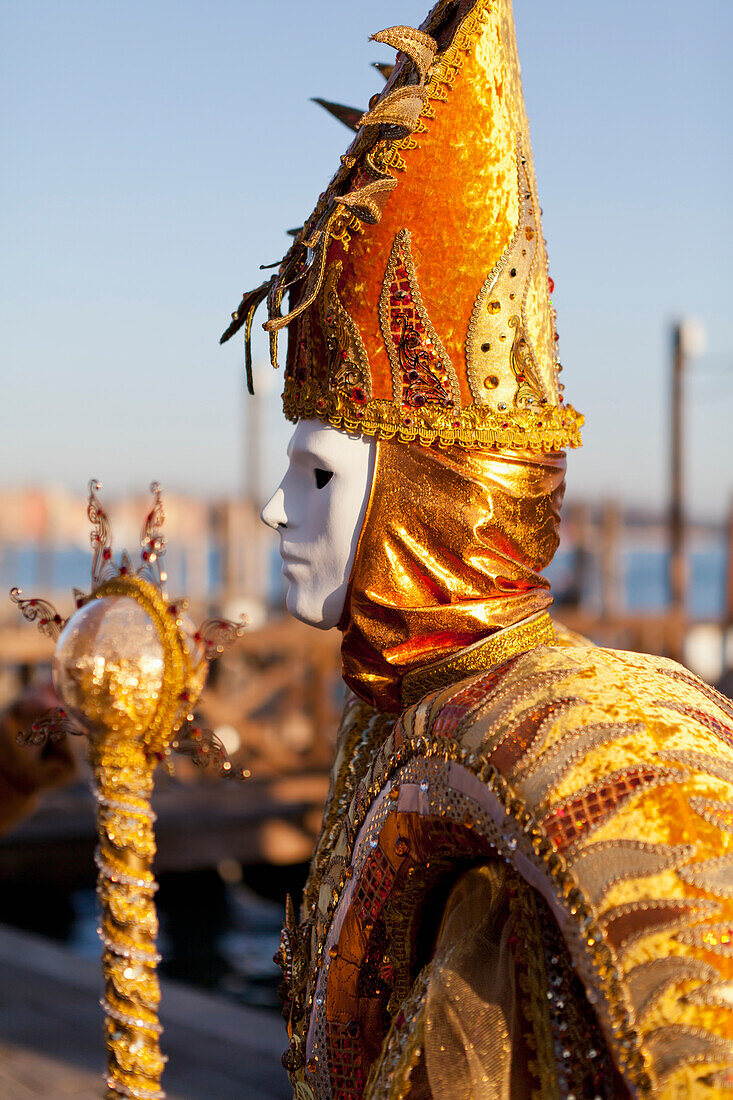 'Person in Venetian costume during Venice Carnival; Venice, Italy'