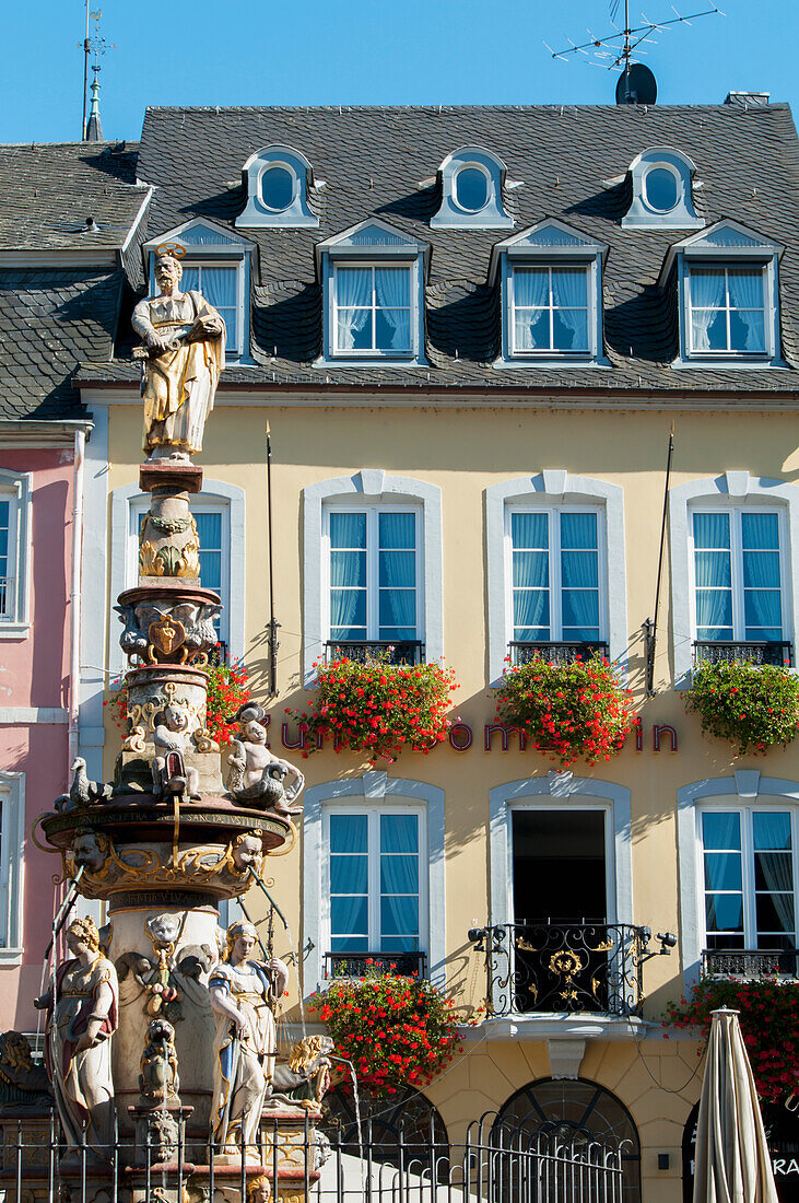 'Colourful buildings in the market place; Trier, Rheinland-Pfaltz, Germany'