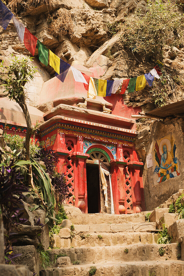 'The great Buddhist mahasiddhas, Tilopa and Naropa, sadhu-yogins of the tenth century, meditated in these caves carved out of living rock; Pashupathinath, Nepal'