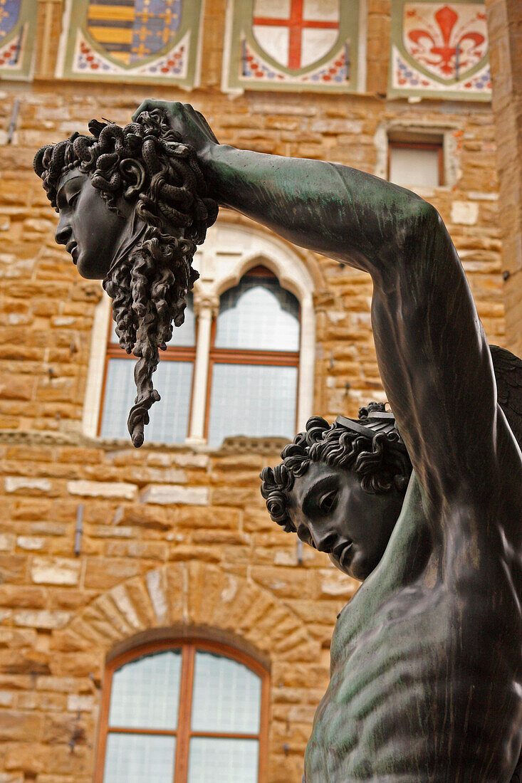 'Statue Of Perseus Holding The Head Of Medusa Beside The Palazzo Vecchio; Florence, Tuscany, Italy'