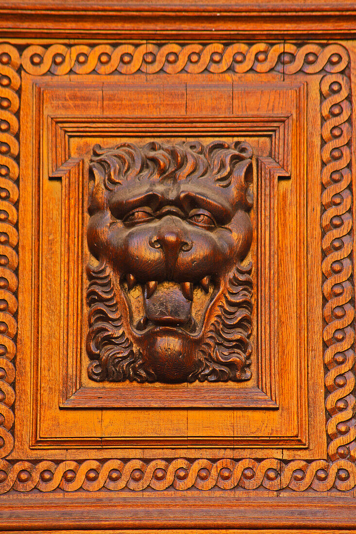 'Details Of A Wooden Door On The Old Town Hall In Stare Mesto; Prague, Hlavni Mesto Praha, Czech Republic'