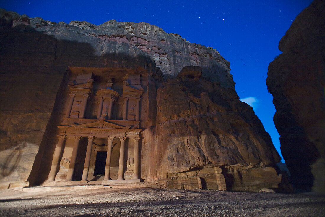 'The Treasury At Night In The Nabatean City; Petra, Jordan'