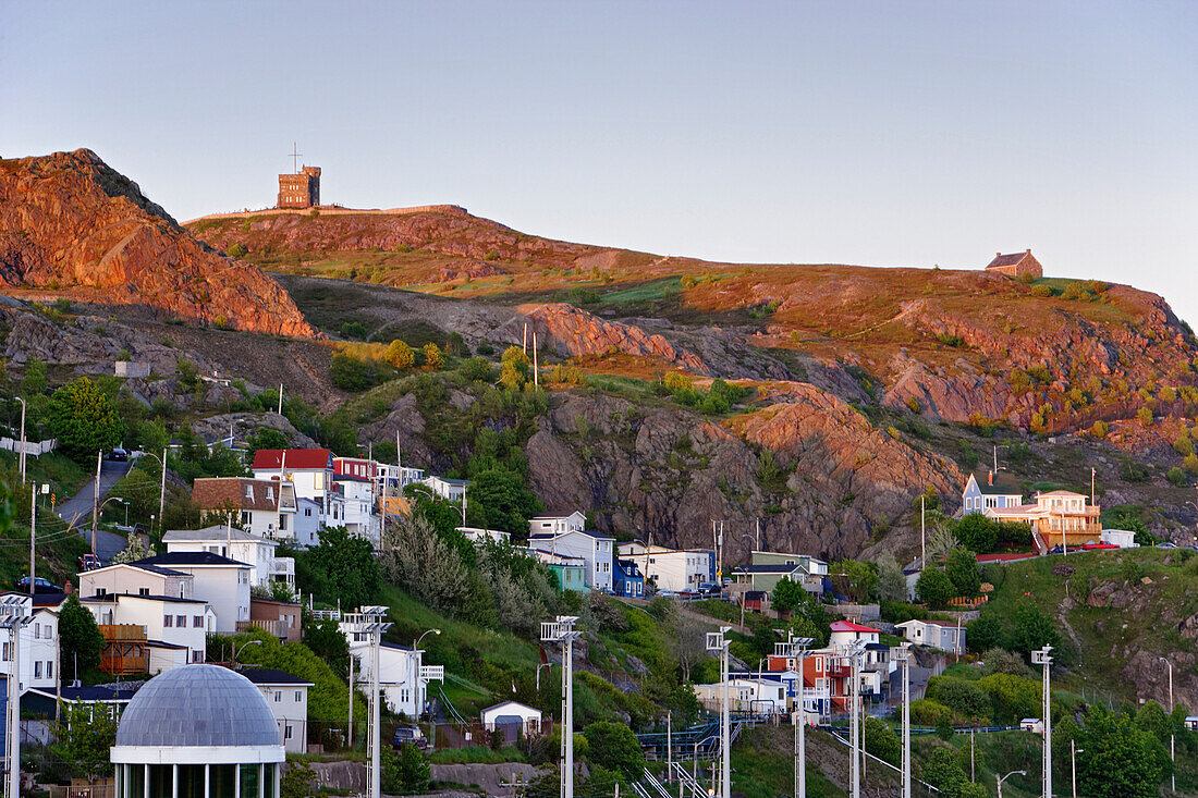 View Of The Battery And Cabot Tower (Signal Hill National Historic Site) At Sunset, St. John's, Newfoundland, Canada