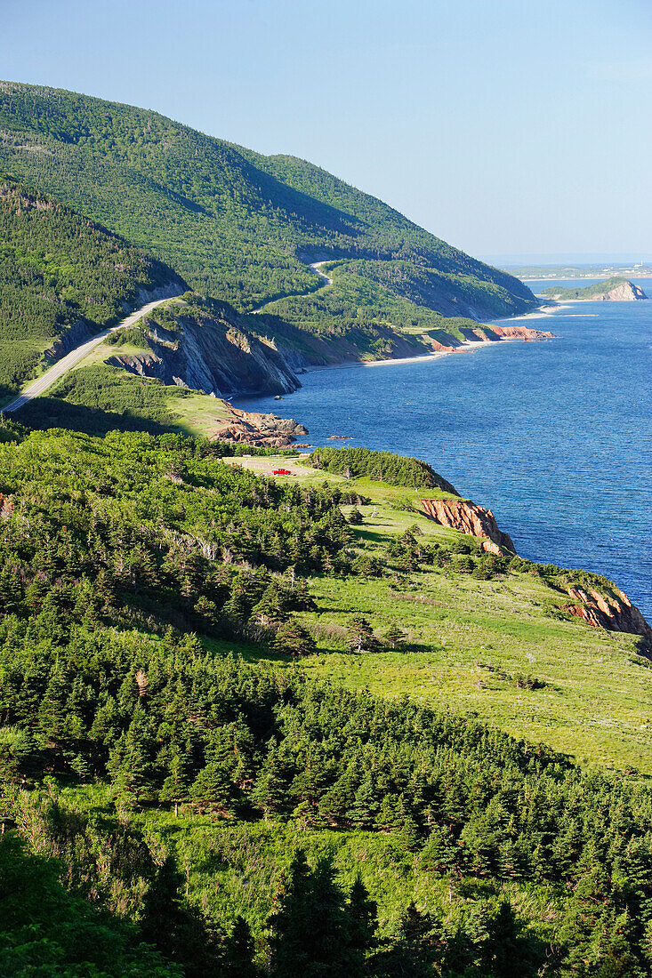 View Of Cabot Trail And Gulf Of St. Lawrence, Cape Breton Highlands National Park, Nova Scotia, Canada
