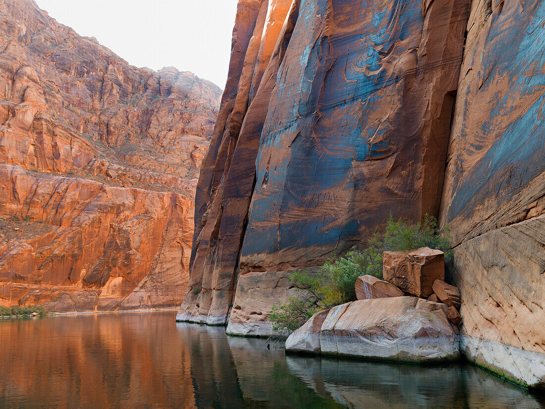 'Steep Rock Cliffs Along The Shoreline Of Colorado River; Arizona, United States of America'