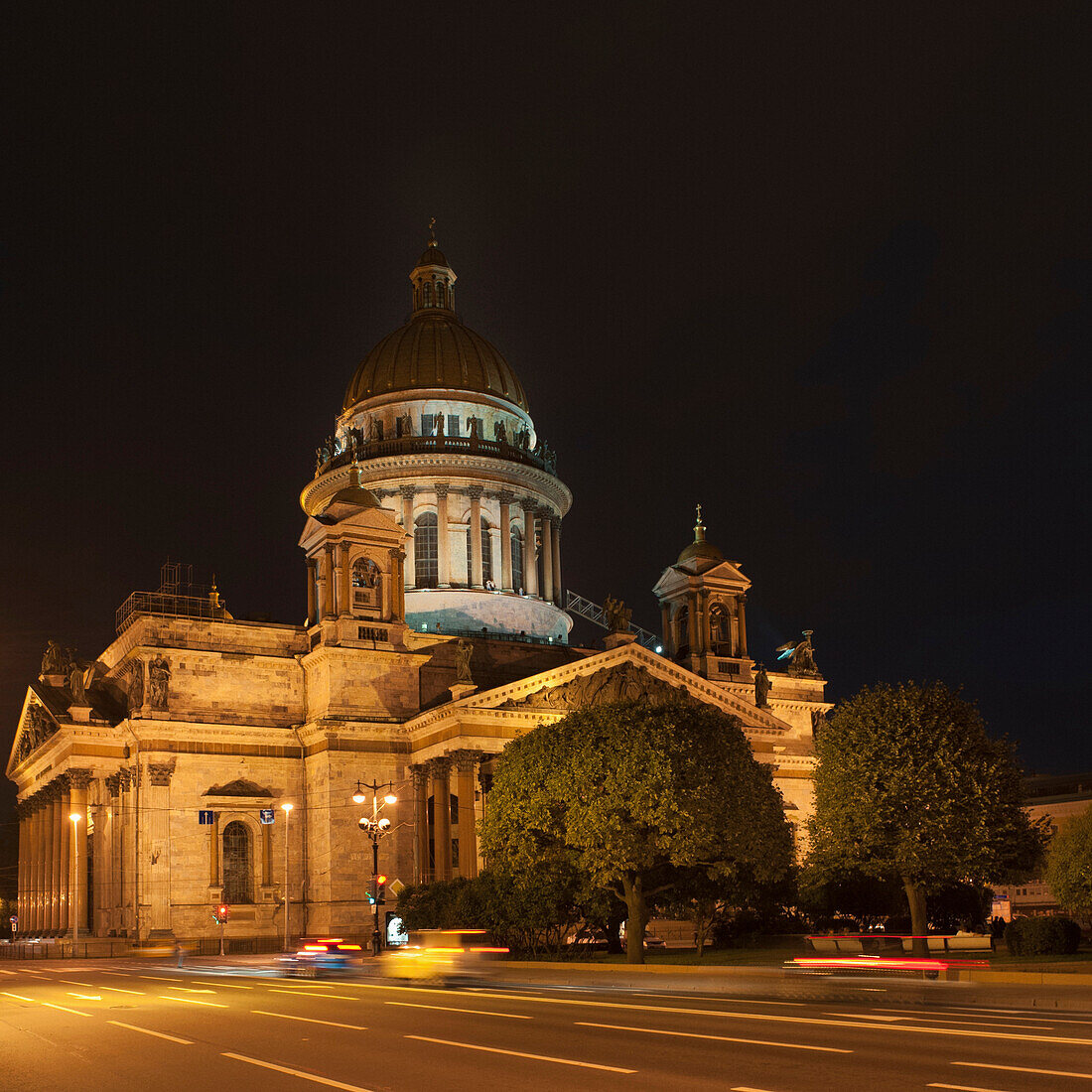 'Saint Isaac's Cathedral Illuminated At Night; St. Petersburg, Russia'