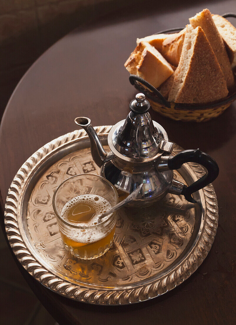 'Mint Tea Teapot And Arabic Bread; Tangiers, Morocco'