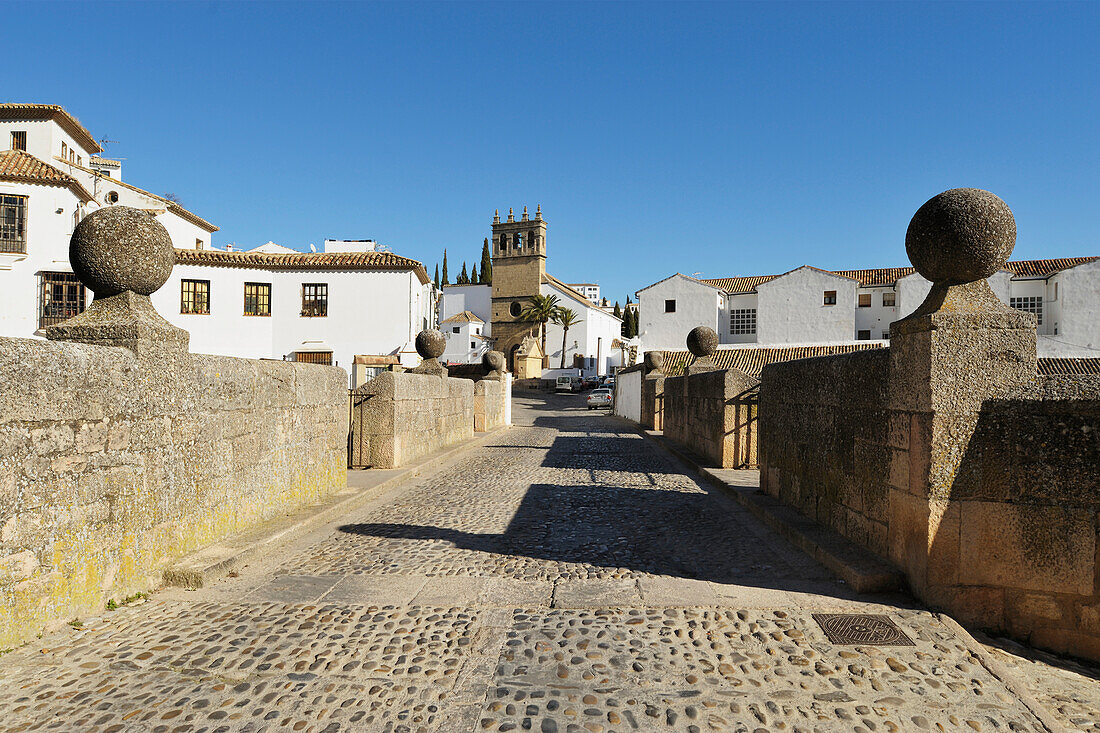 '16th century puente viejo (old bridge) entrance to the old city;Ronda malaga spain'