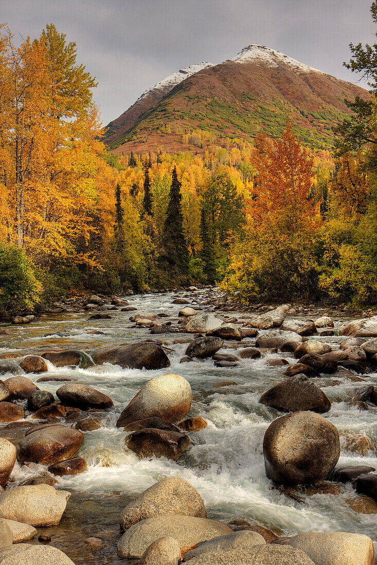 Scenic View Of The Little Susitna River At The Entrance To Hatcher Pass During Autumn In Southcentral Alaska, Hdr Image