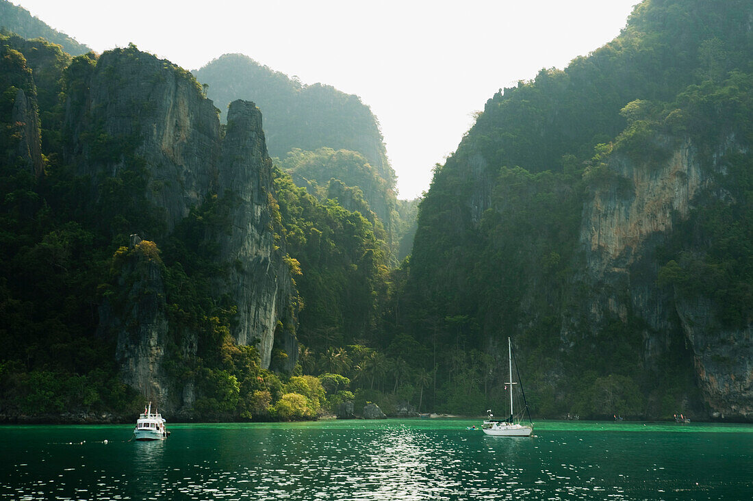 'Boats On Maya Bay; Phi Phi Island, Thailand'