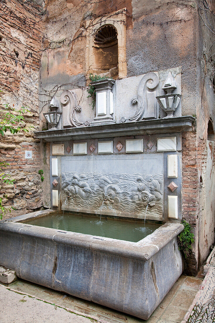 'An Old Water Fountain In The Alhambra; Granada, Andalucia, Spain'