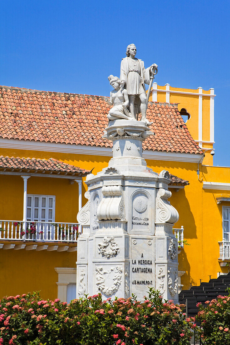 'Cartagena City, Bolivar, Colombia, Central America; J.B. Maine Royt Historic Monument, Plaza De La Aduana, Old Walled City District'