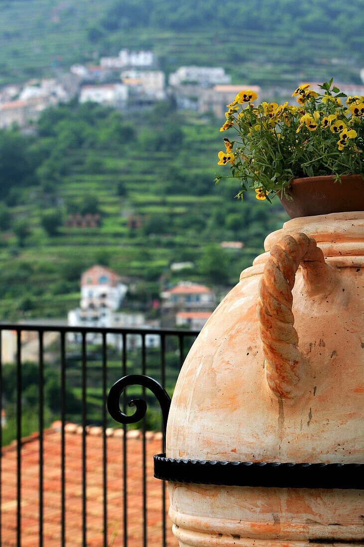 'Ravello, Campania, Italy; Balcony With Plant Pot'