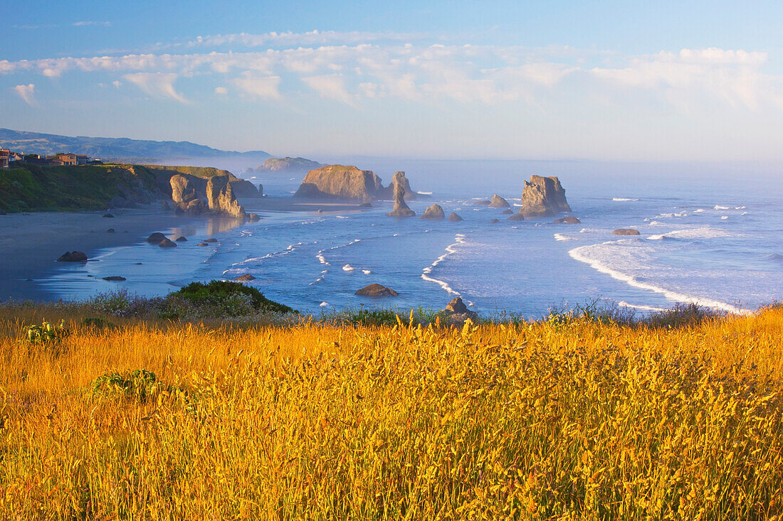 'Morning Light Adds Beauty To Fog Covered Rock Formations At Bandon State Park; Bandon, Oregon, United States of America'