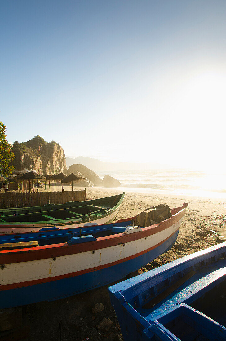 'Fishing boats on Calahonda Beach; Nerja, Andalusia, Spain'