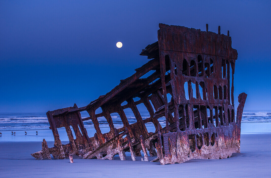 'The moon sets over the wreck of the Peter Iredale; Oregon, United States of America'