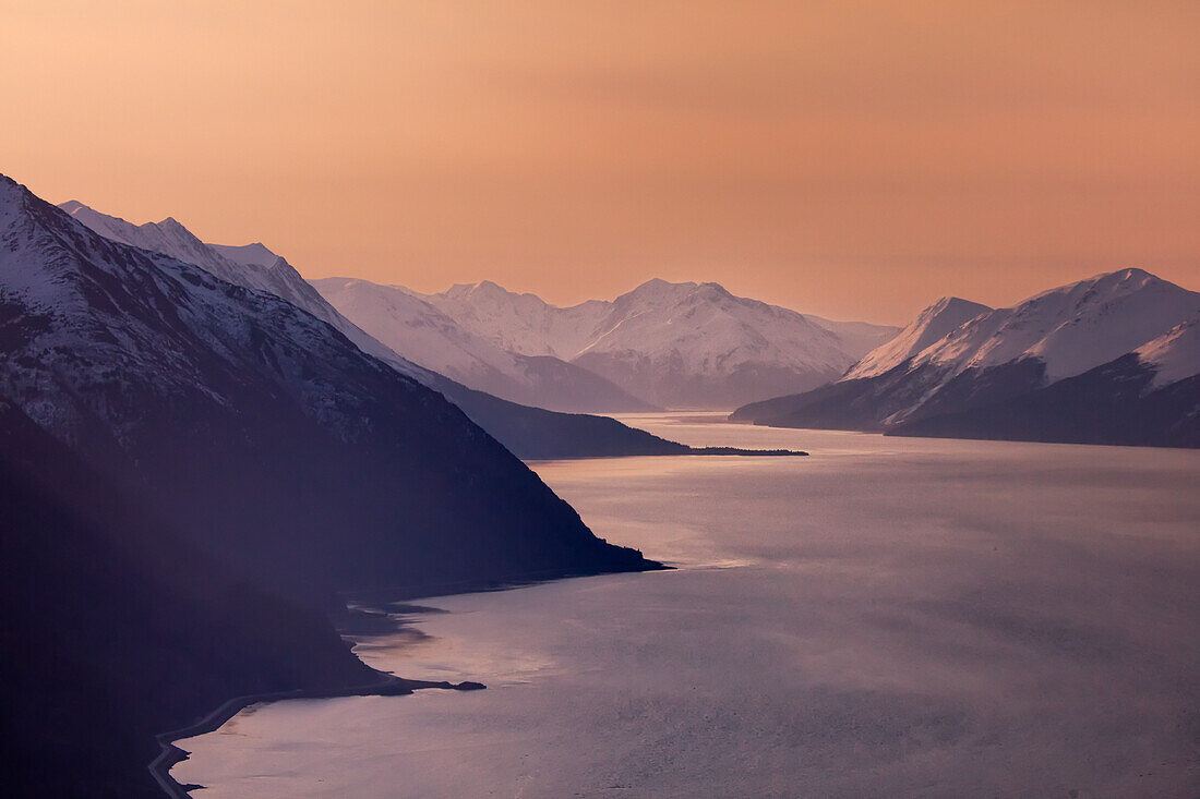 'Turnagain Arm and Seward Highway view from a helicopter; Alaska, United States of America'