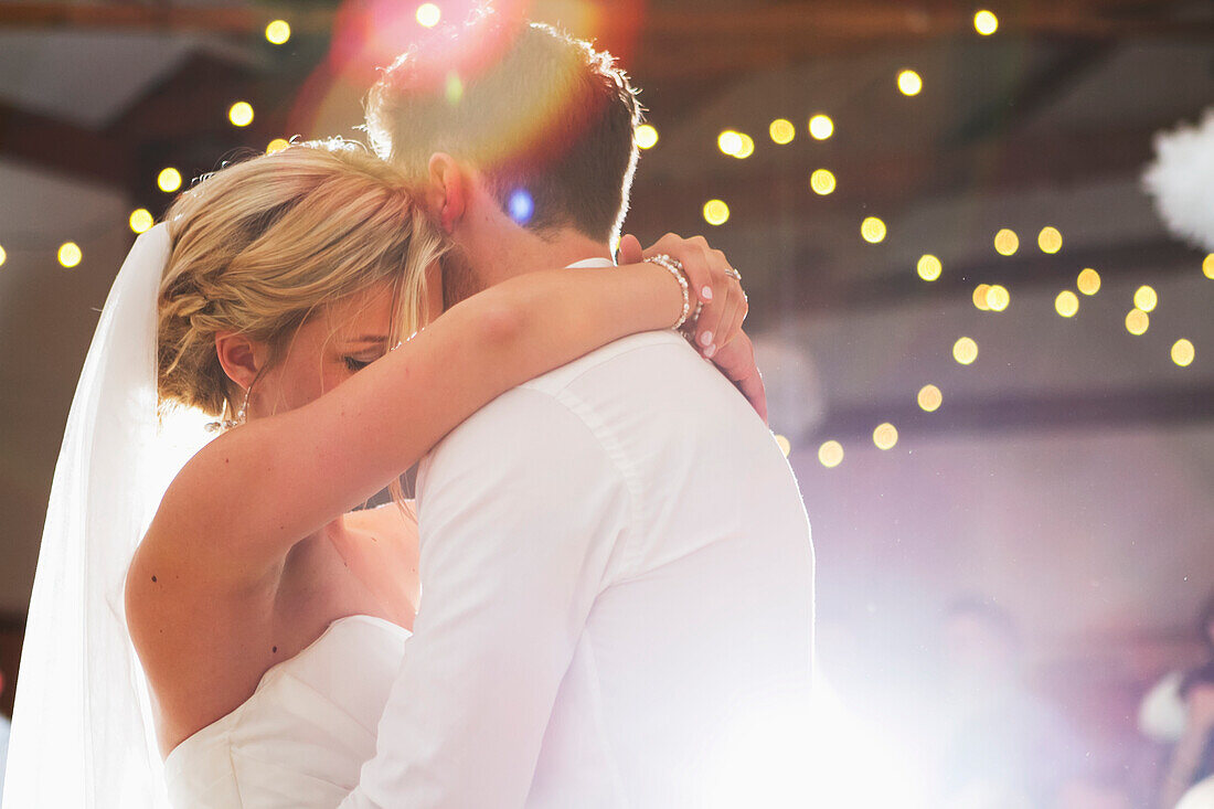 'A couple dances on their wedding day; British Columbia, Canada'