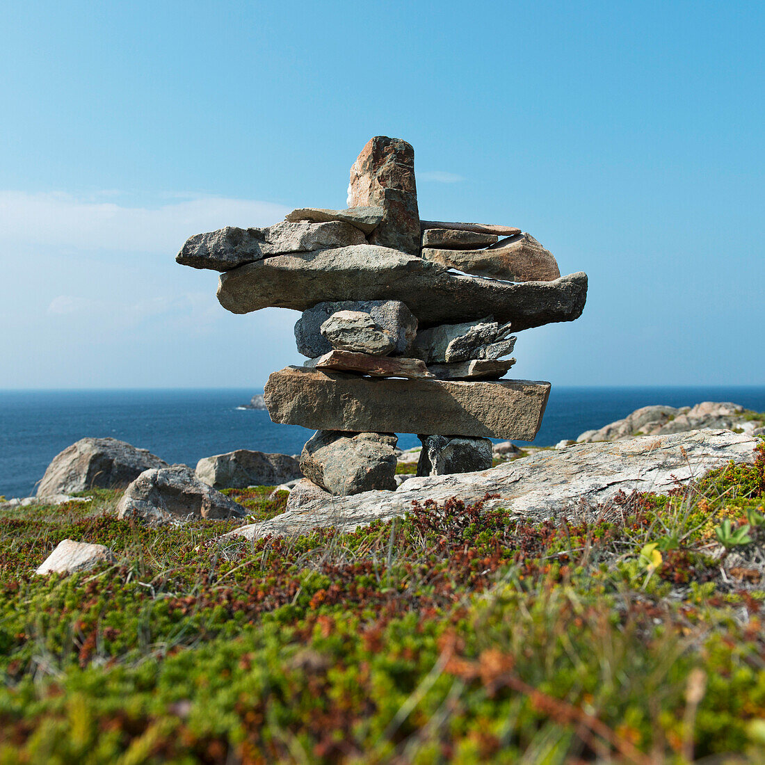 'Cairn on the shore of the atlantic coast; Newfoundland and Labrador, Canada'