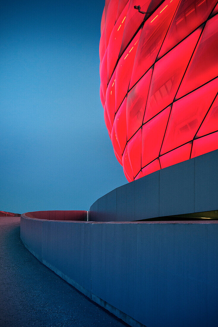 Allianz Arena at night, red light, football stadium, Munich, Bavaria, Germany