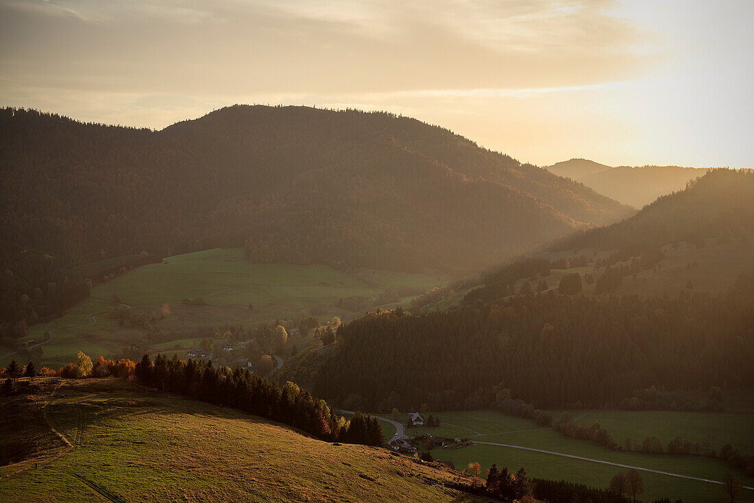 Blick in das Tal nahe Bernau im Schwarzwald, Baden-Württemberg, Deutschland