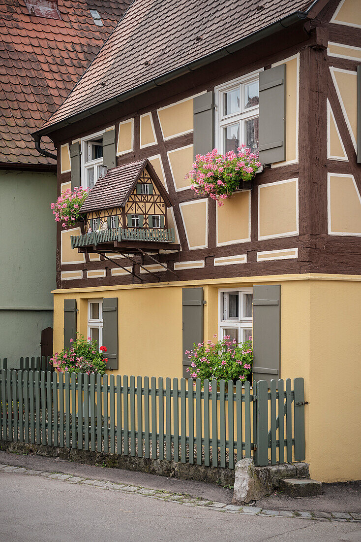 well maintained yellow framework house, Dinkelsbuehl, Frankonia, Bavaria, Germany