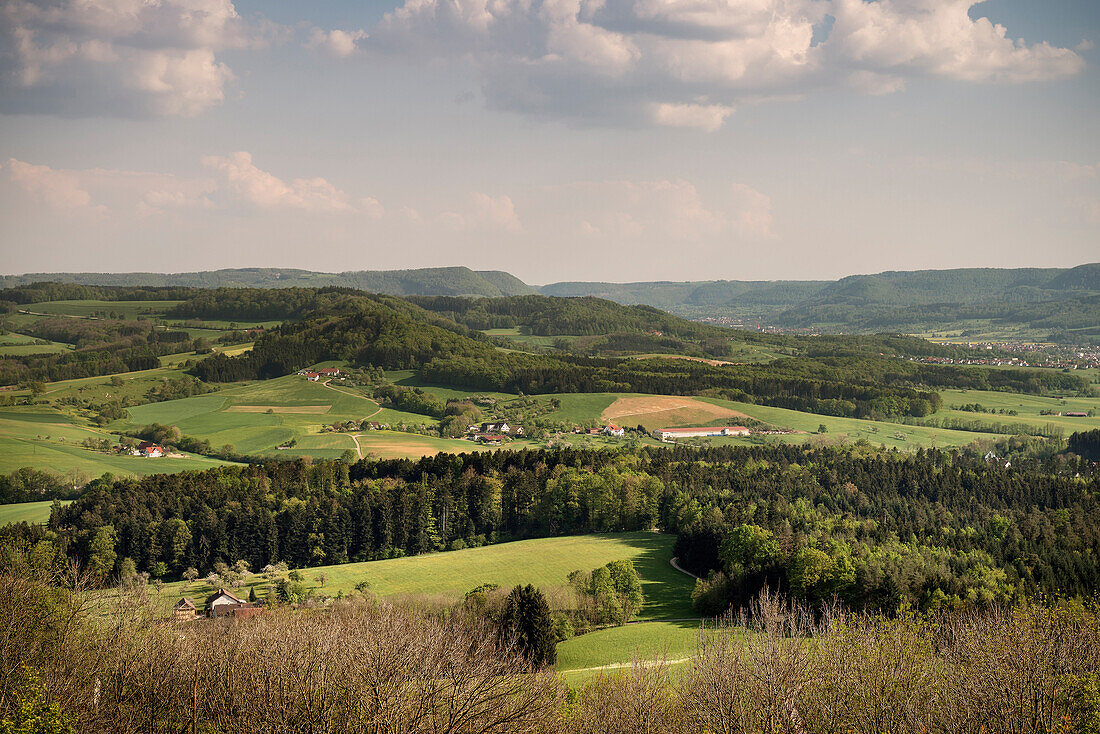 Blick auf das Stauferland von Hohenstaufen, Landkreis Göppingen, Schwäbische Alb, Baden-Württemberg, Deutschland