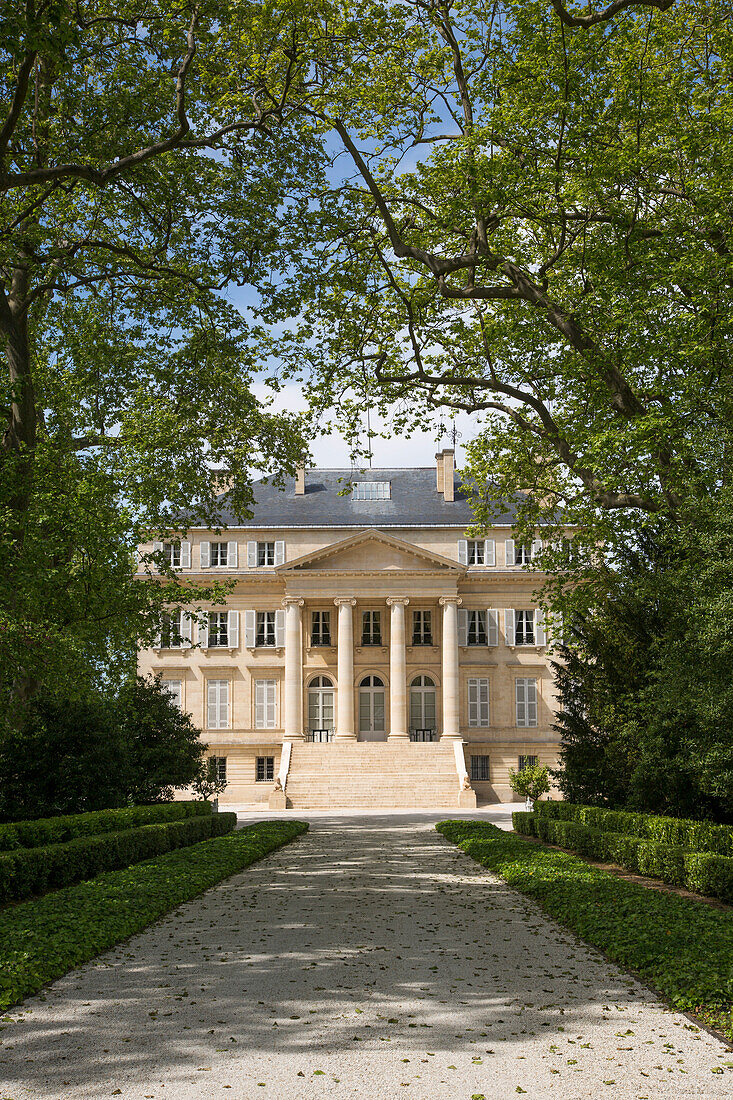 Entrance to Chateau Margaux winery, Margaux, Medoc, near Bordeaux, Gironde, Aquitane, France