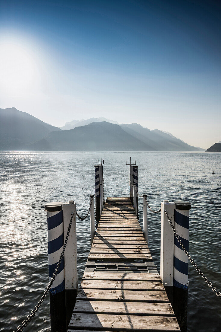 Jetty at Lake Como, Lago di Como, Menaggio, Province of Como, Lombardy, Italy