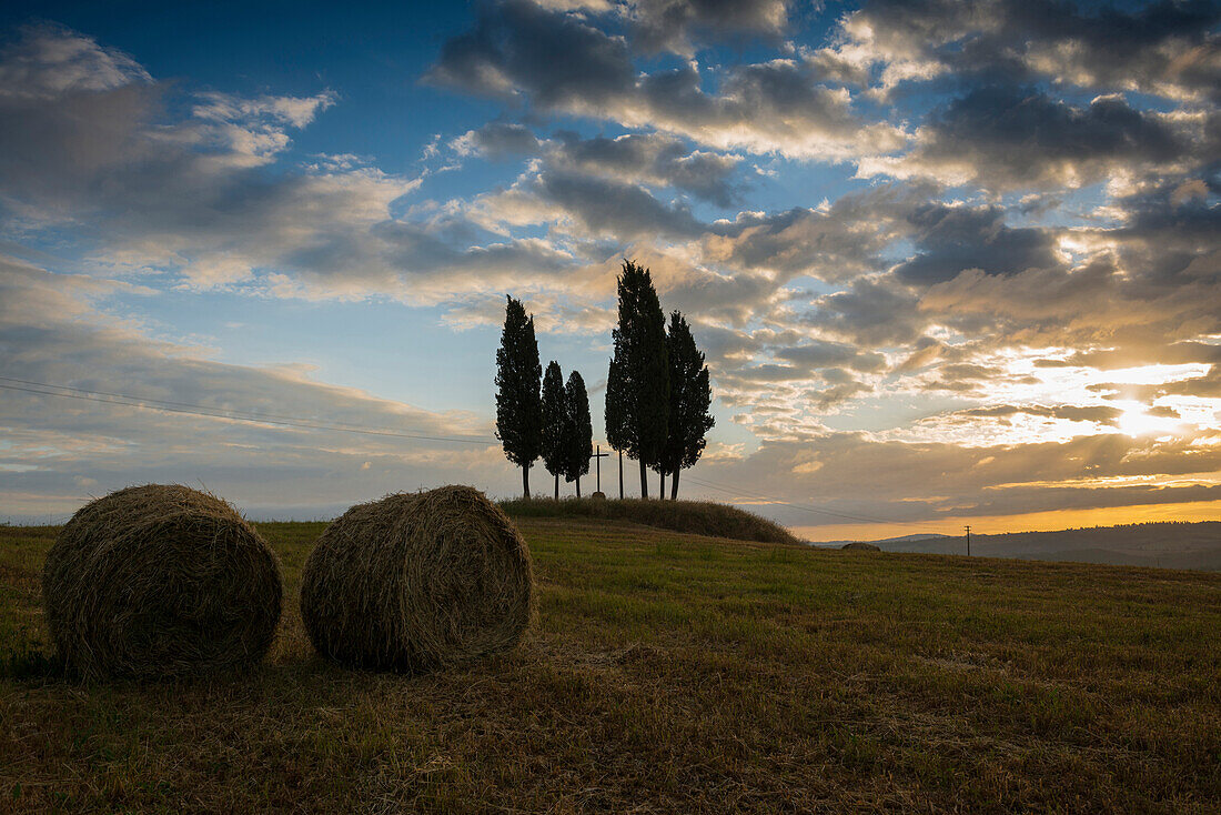 Landschaft bei San Quirico d'Orcia, Val d'Orcia, Provinz Siena, Toskana, Italien, UNESCO Welterbe