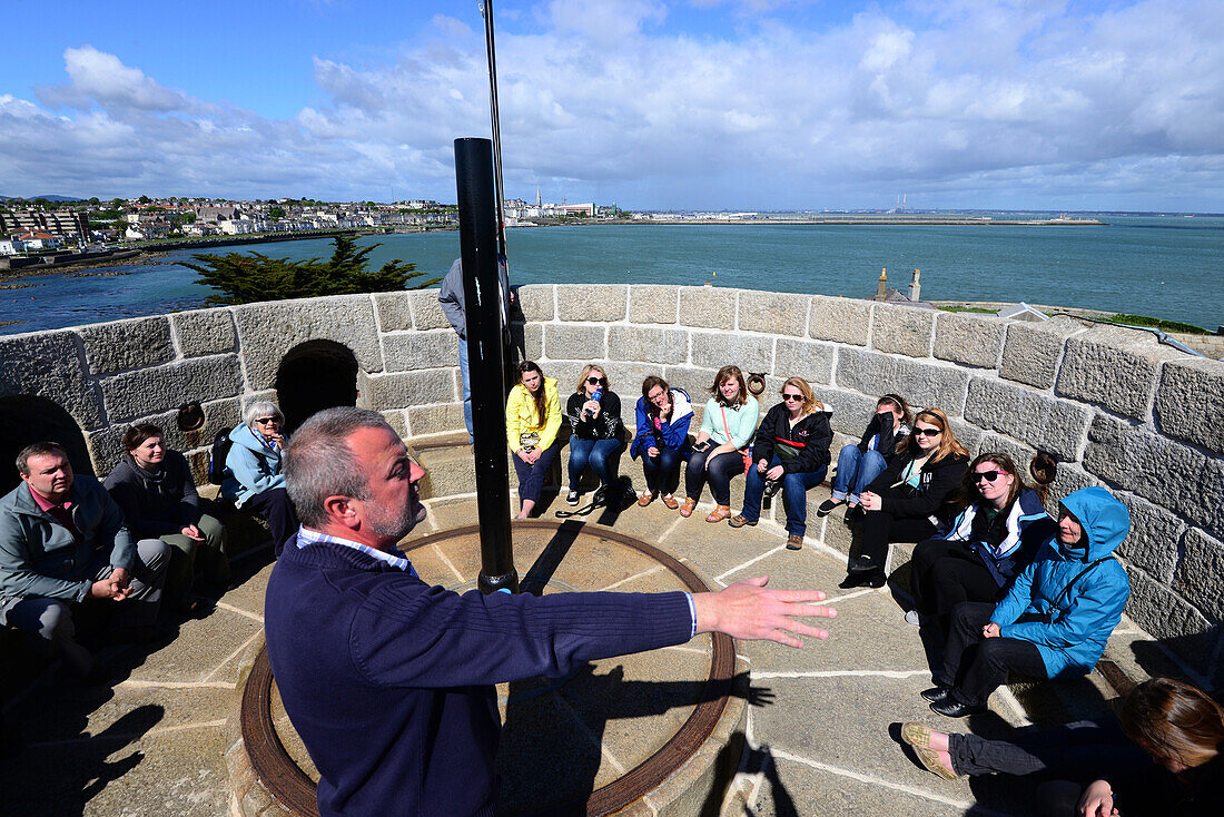Tourists and guide at the James Joyce tower, Sandycove, South of Dublin, Ireland