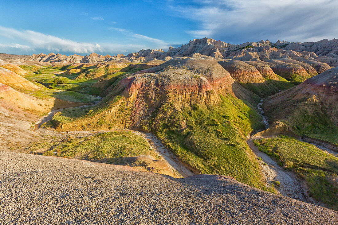 'The yellow mounds area at sunset in badlands national park; south dakota united states of america'