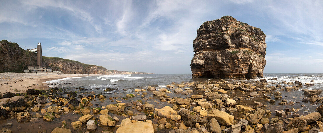 'Large rock formation along the coastline at low tide;South shields tyne and wear england'