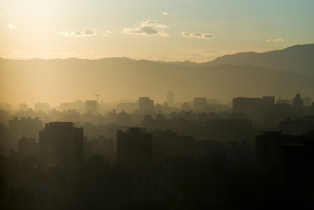 'Smog over the city of Beijing;Beijing China'