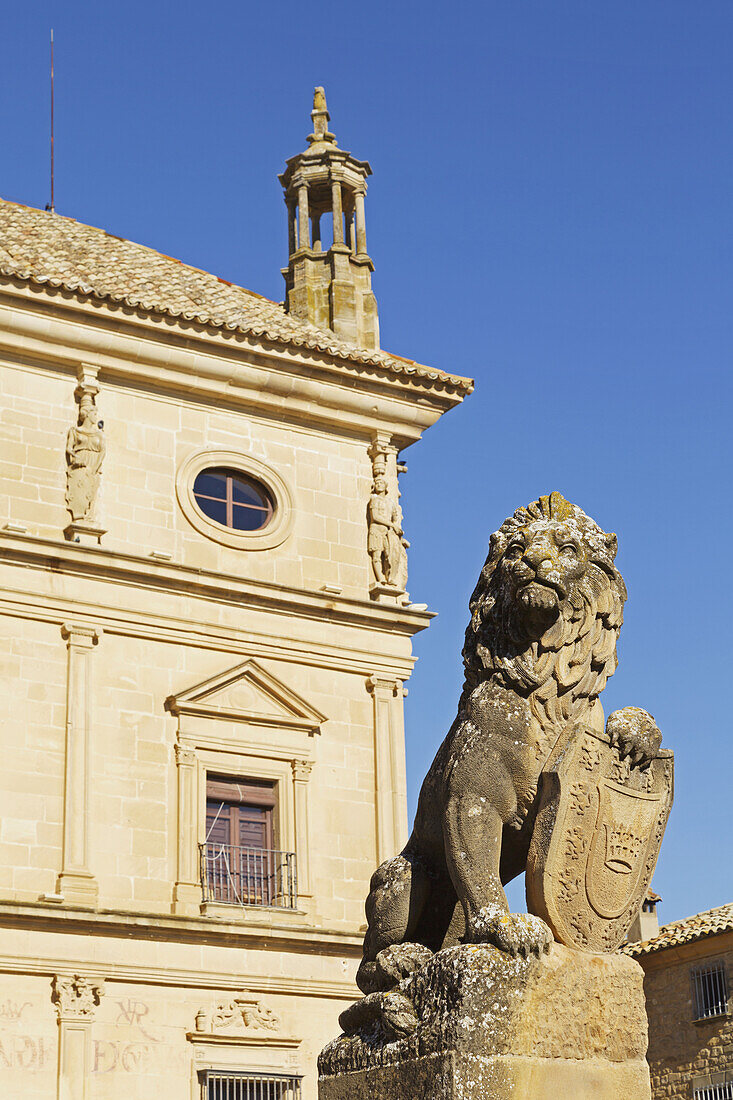 'Stone lion in front of palacio de las cadenas;Ubeda jaen province andalusia spain'