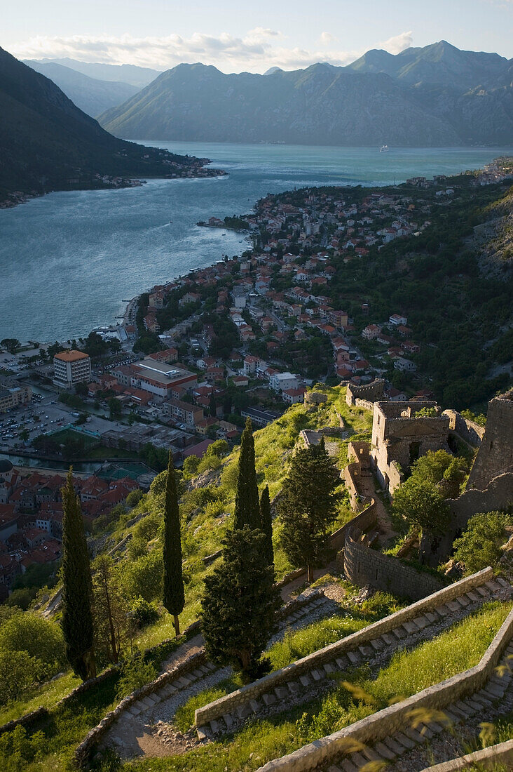 'Fortress of st. ivan wall overlooking bay of kotor;Kotor montenegro'