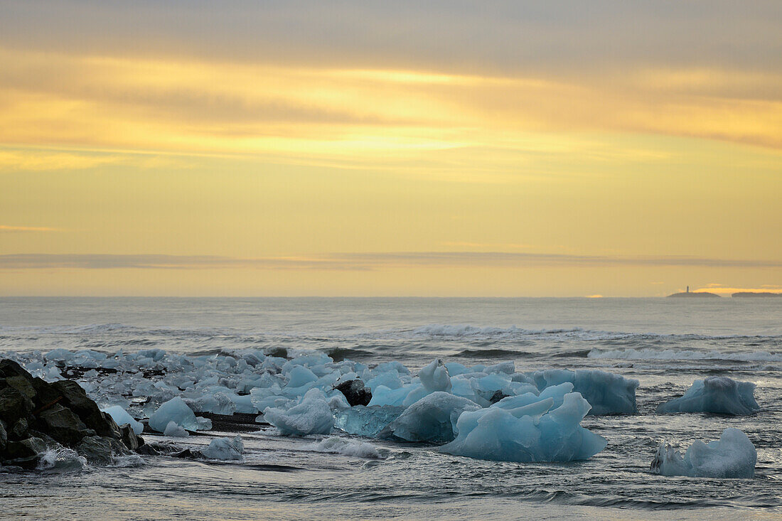 'Glacial Lagoon At Sunset; Jokulsarlon, Austur-Skaftrafellssysla, Iceland'