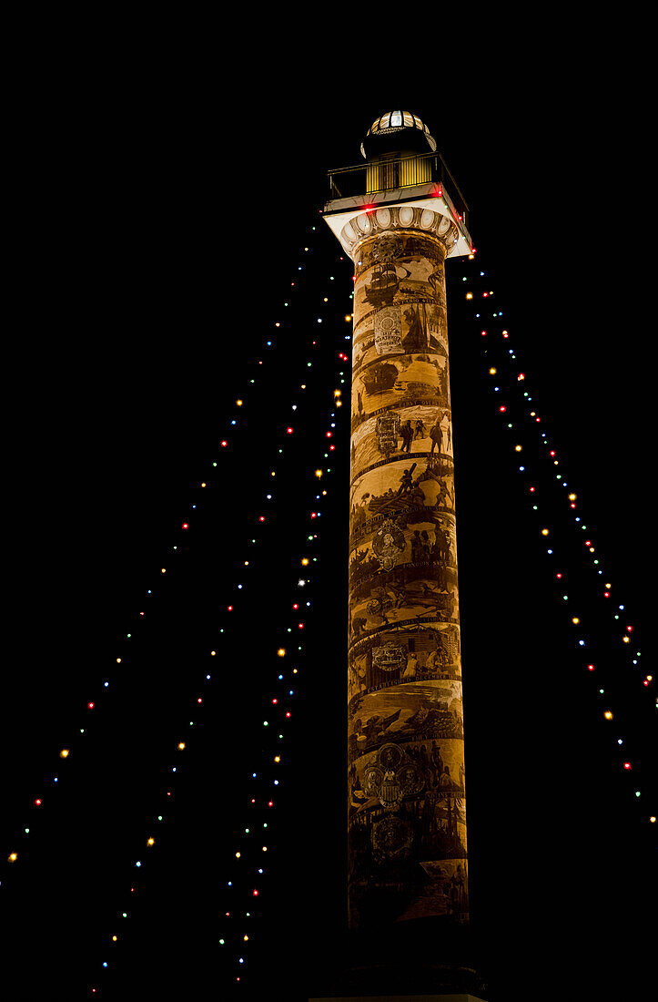 'Holiday lights brighten the Astoria Column; Astoria, Oregon, United States of America'