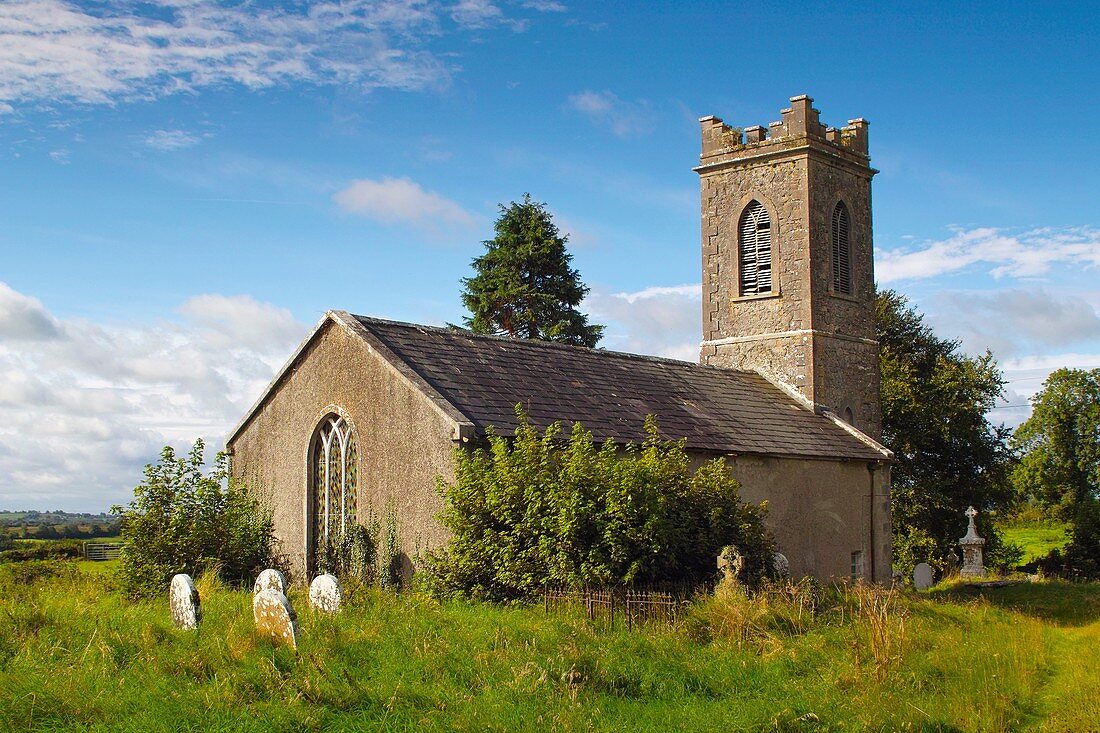 Old disused protestant church and graveyard at Horseleap County Westmeath Ireland