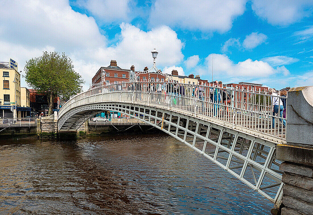Halfpenny Bridge over the Liffey river Dublin Republic of Ireland