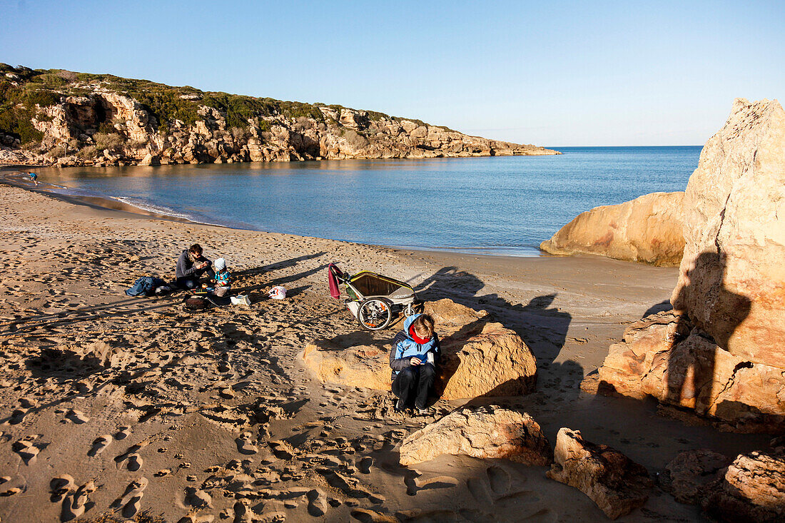 Badestrand, Spiaggia di Calamosche, Riserva naturale orientata Oasi faunistica di Vendicari, Noto, Syrakus, Sizilien, Italien