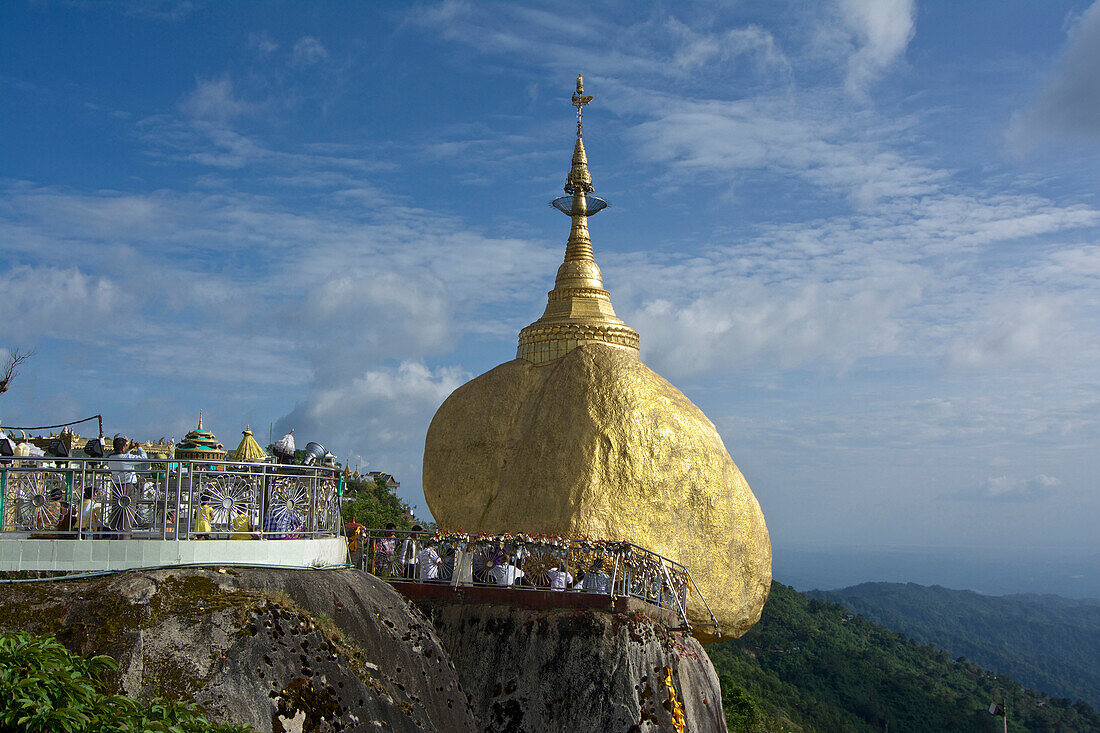 Pilgrims at the Golden Rock, Kyaiktiyo, Mon State, Myanmar