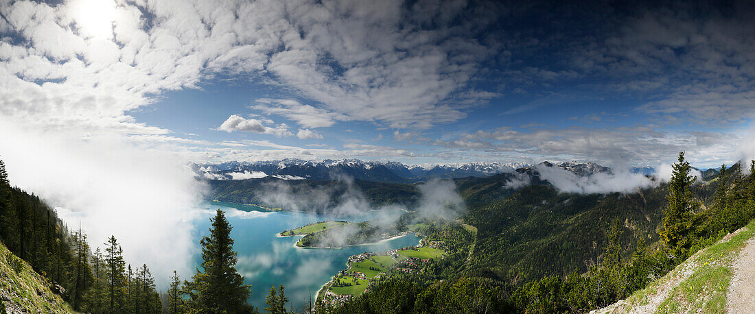 Blick vom Herzogstand über den Walchensee, Oberbayern, Bayern, Deutschland