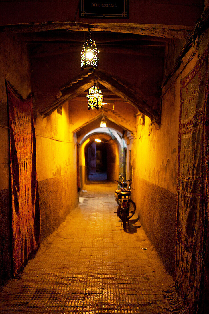 Alley in the medina at night, Marrakech, Morocco