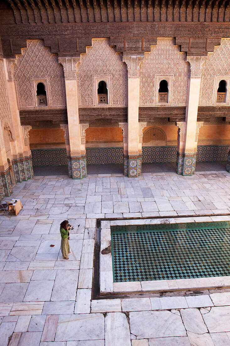 Courtyard in the Ben Youssef Madrassa, an old Islamic school, Marrakech, Morocco