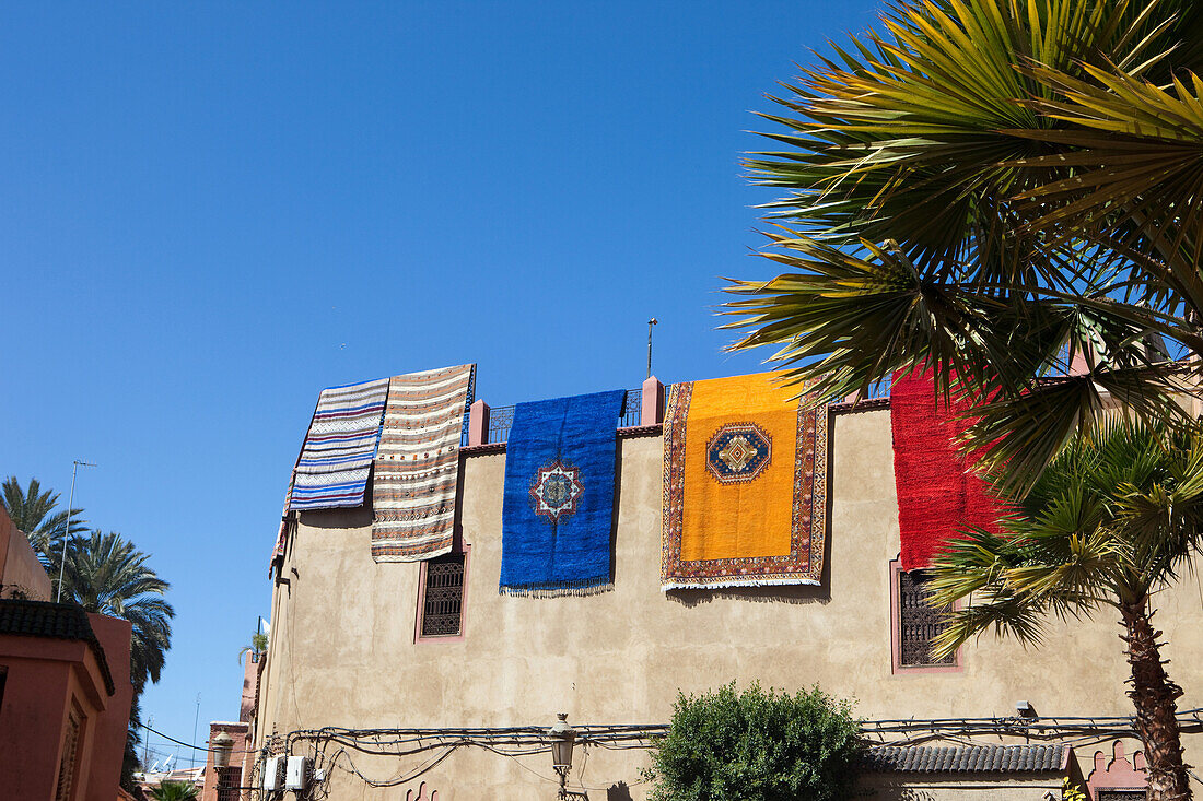 Carpets hanging out to dry in the medina, Marrakech, Morocco