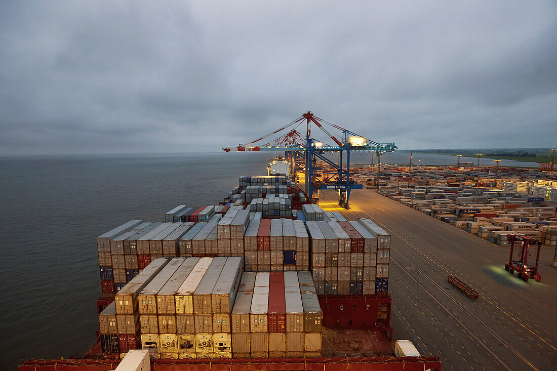 Container ship in harbor, Bremerhaven, Bremen, Germany