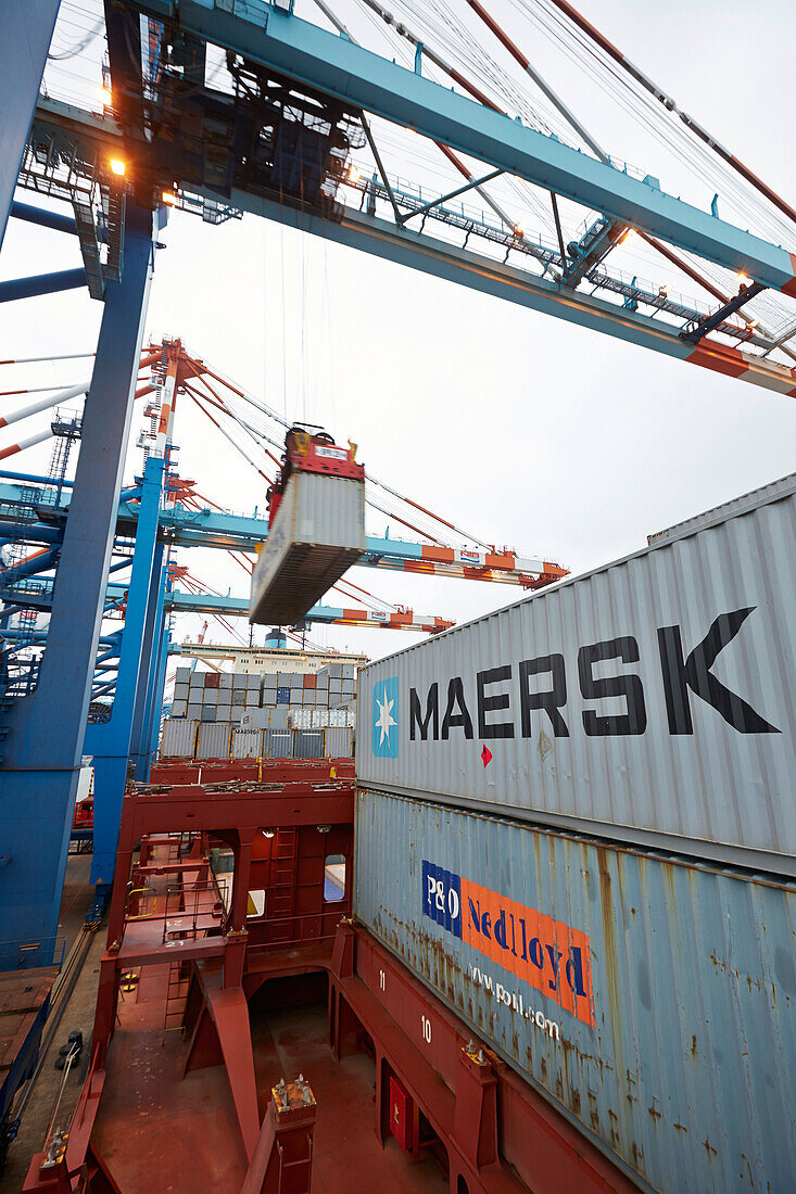 Container ship in harbor, Bremerhaven, Bremen, Germany