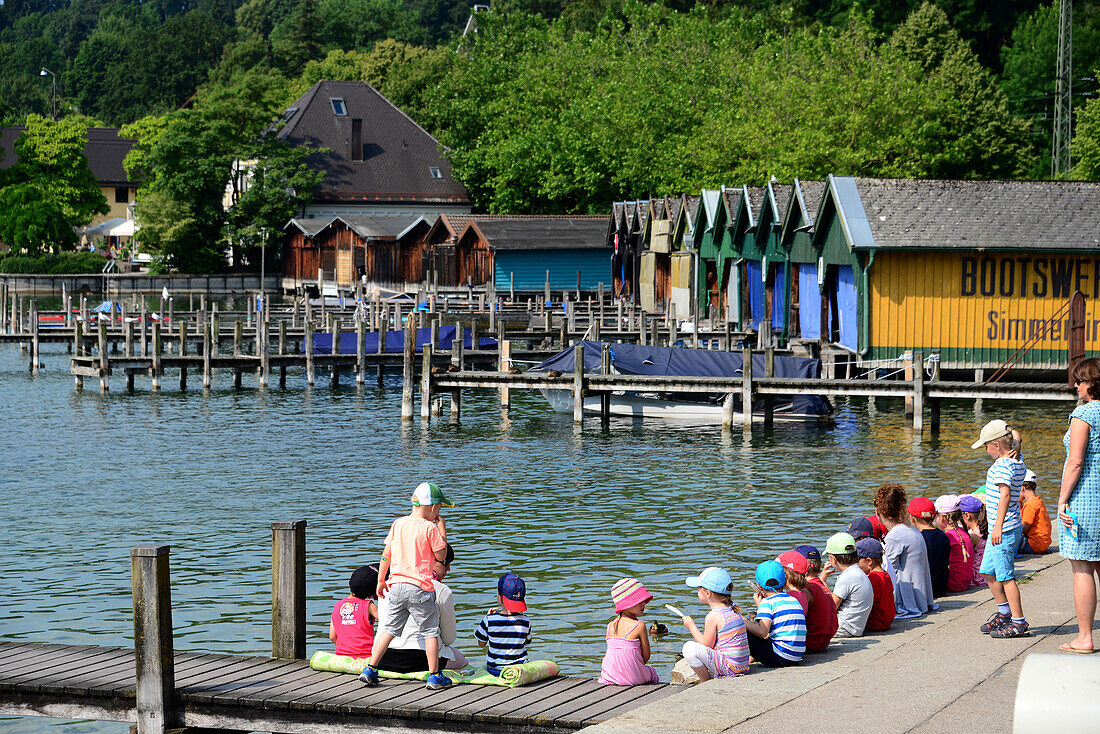 School children at Lake Starnberg in Starnberg, Bavaria, Germany
